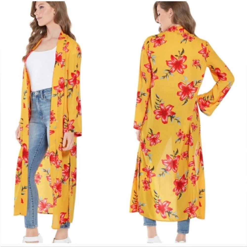 Guess Yellow and Red Floral Kimono